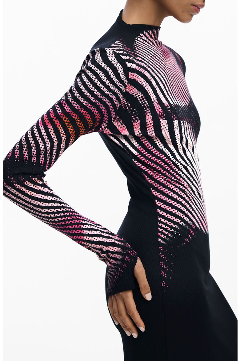 Funnel Neck Long Sleeve Rib Dress, Alternate, color, BLACK