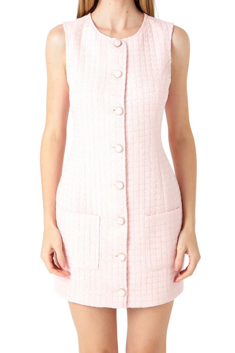 Sequin Tweed Button-Up Minidress, Alternate, color, PINK