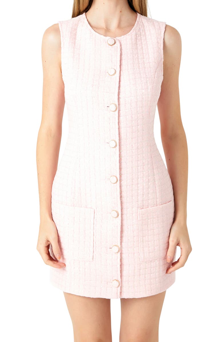 Endless Rose Sequin Tweed Button-Up Minidress, Alternate, color, Pink