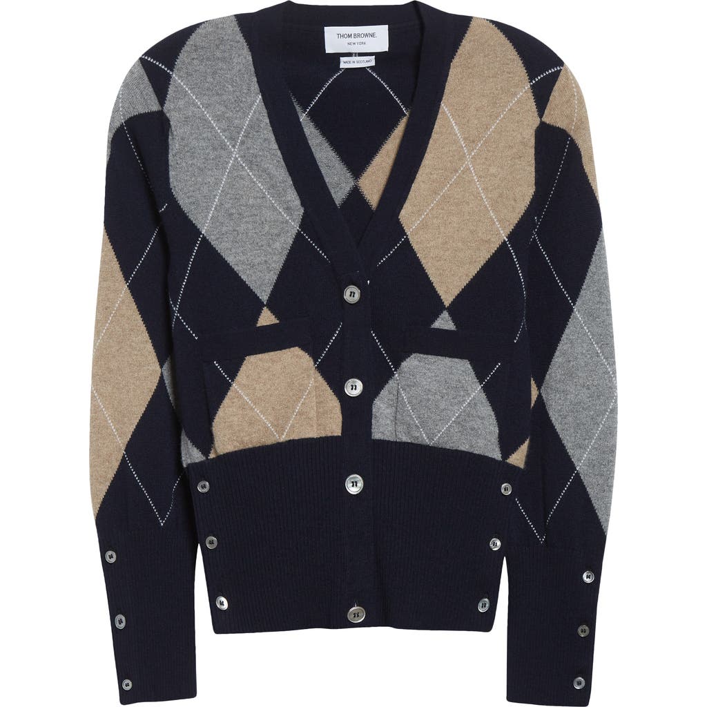 Thom Browne Argyle Intarsia Knit Cashmere Cardigan In Multi
