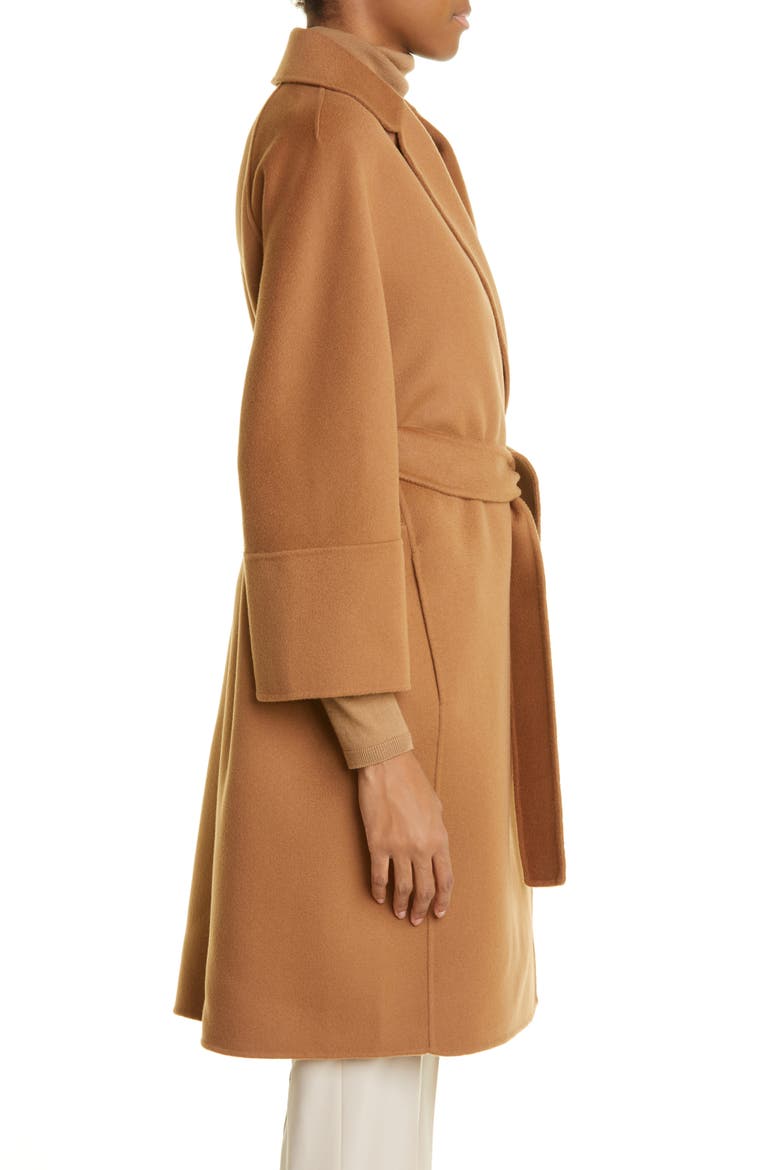 Arona Belted Double Face Virgin Wool Wrap Coat, Alternate, color, TOBACCO