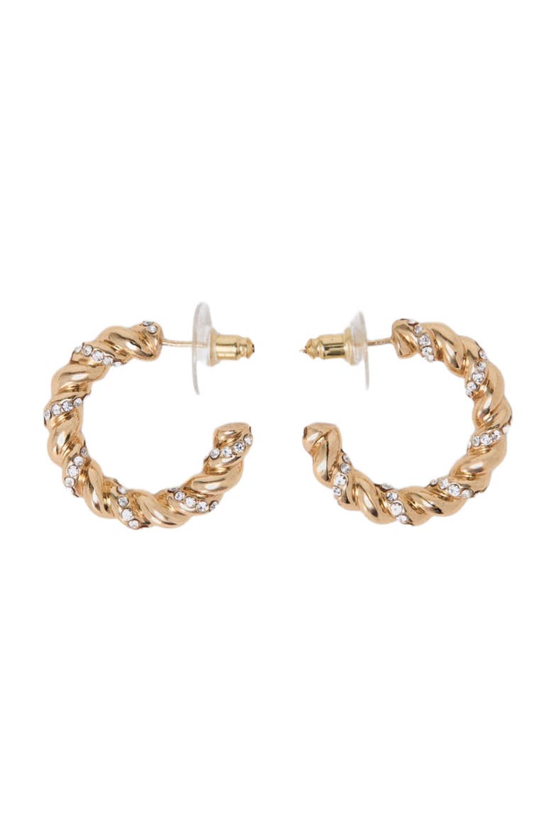 Twisted rhinestone hoop earrings, Main, color, Gold