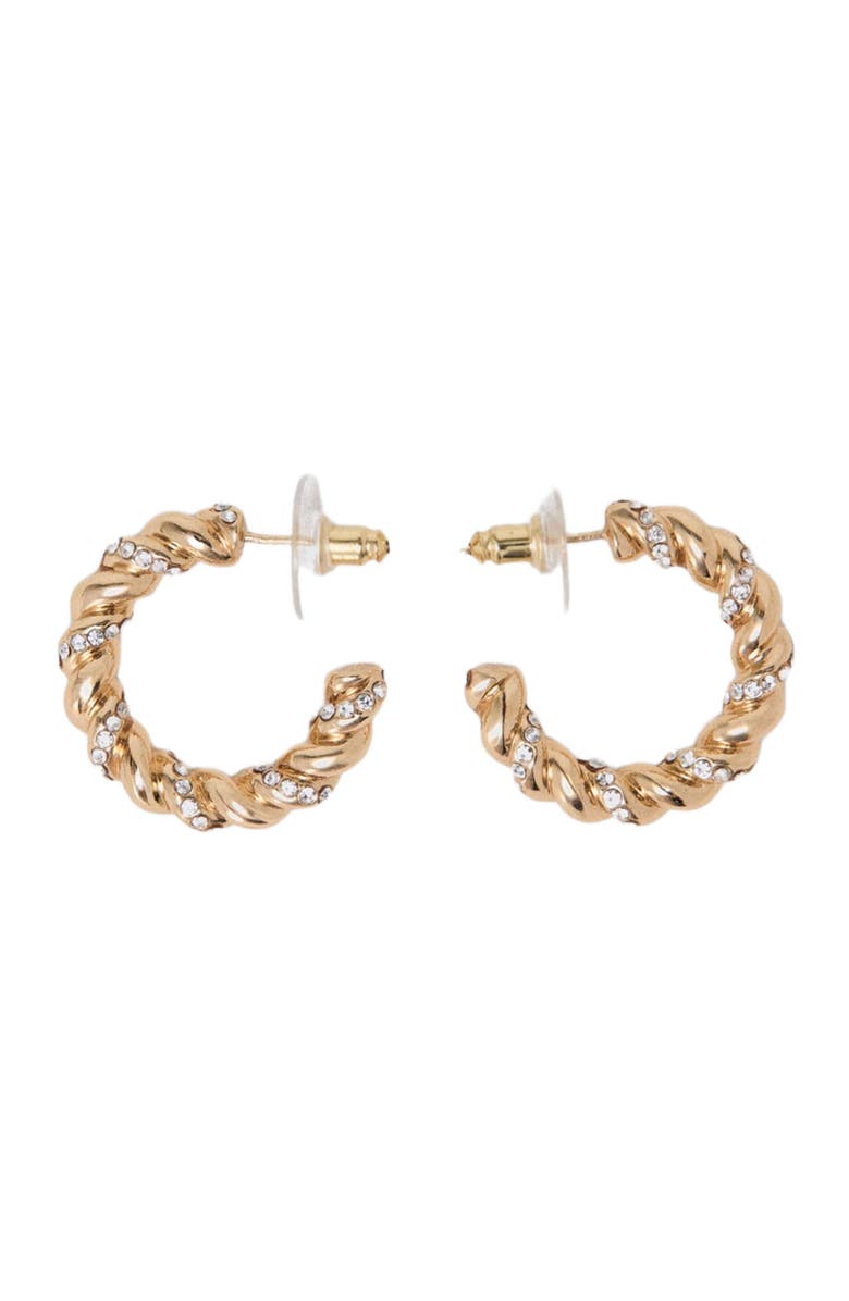 maje Twisted rhinestone hoop earrings, Main, color, Gold