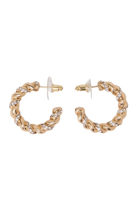 Twisted rhinestone hoop earrings