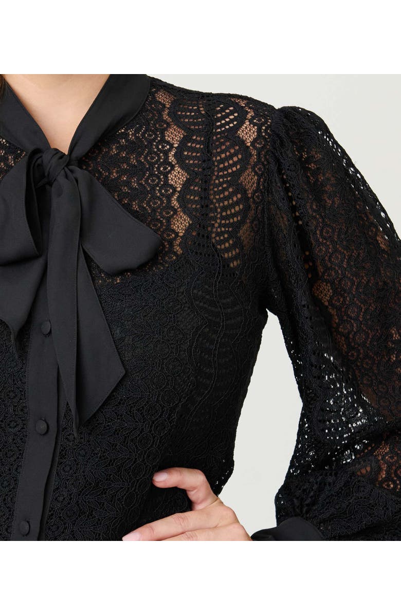 Unique Vintage Long Sleeve Neck Tie Gwen Blouse, Alternate, color, Black Lace