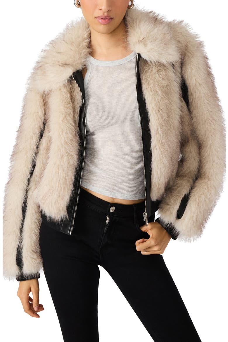 Charmaine Faux Fur & Faux Leather Jacket, Main, color, NATURAL
