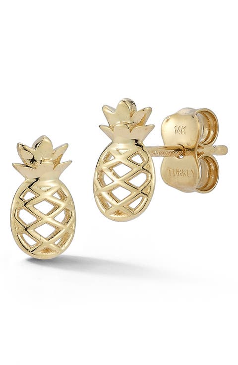 14K Gold Pineapple Stud Earrings