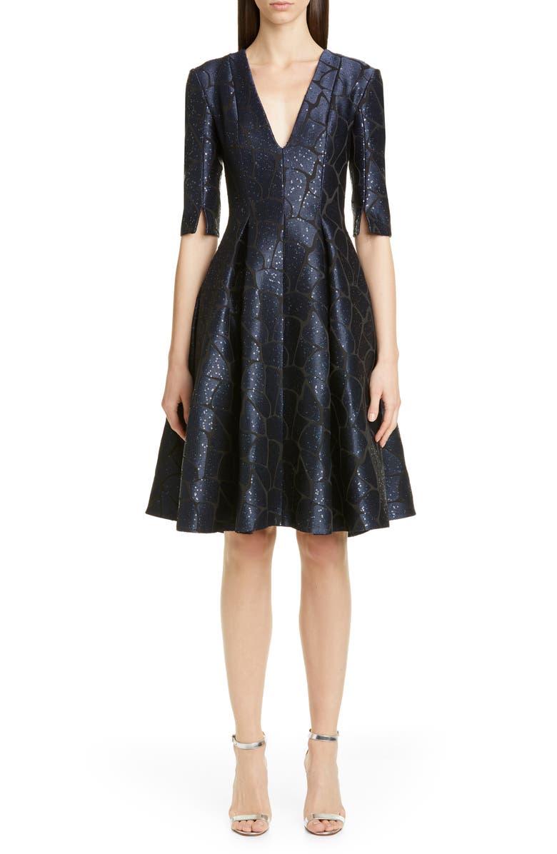 Talbot Runhof Giraffe Sequin Jacquard Cocktail Dress, Main, color, 