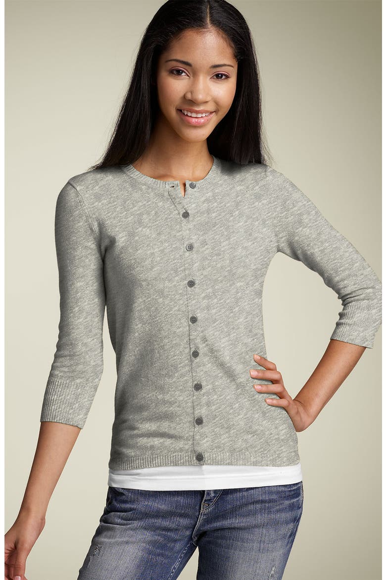 Three Quarter Sleeve Jersey Cardigan, Main, color, HEATHER GREY