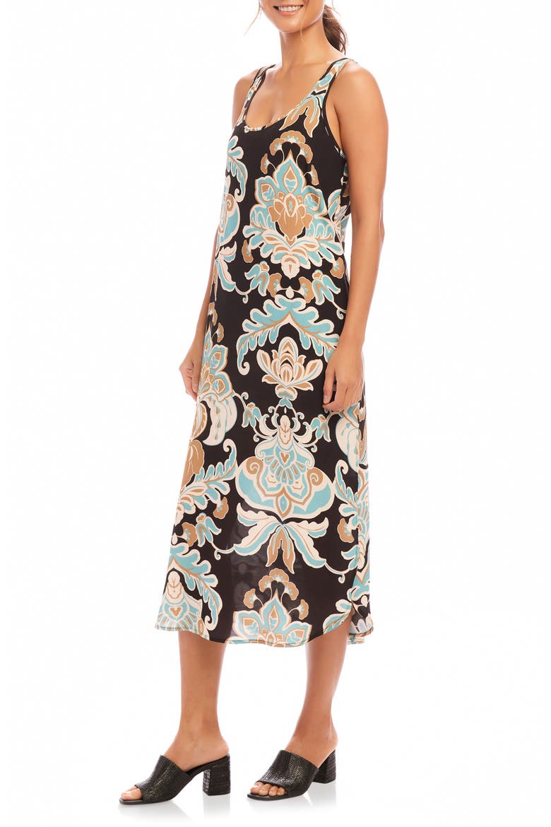 Damask Floral Print Tank Dress, Alternate, color, BLACK PRINT