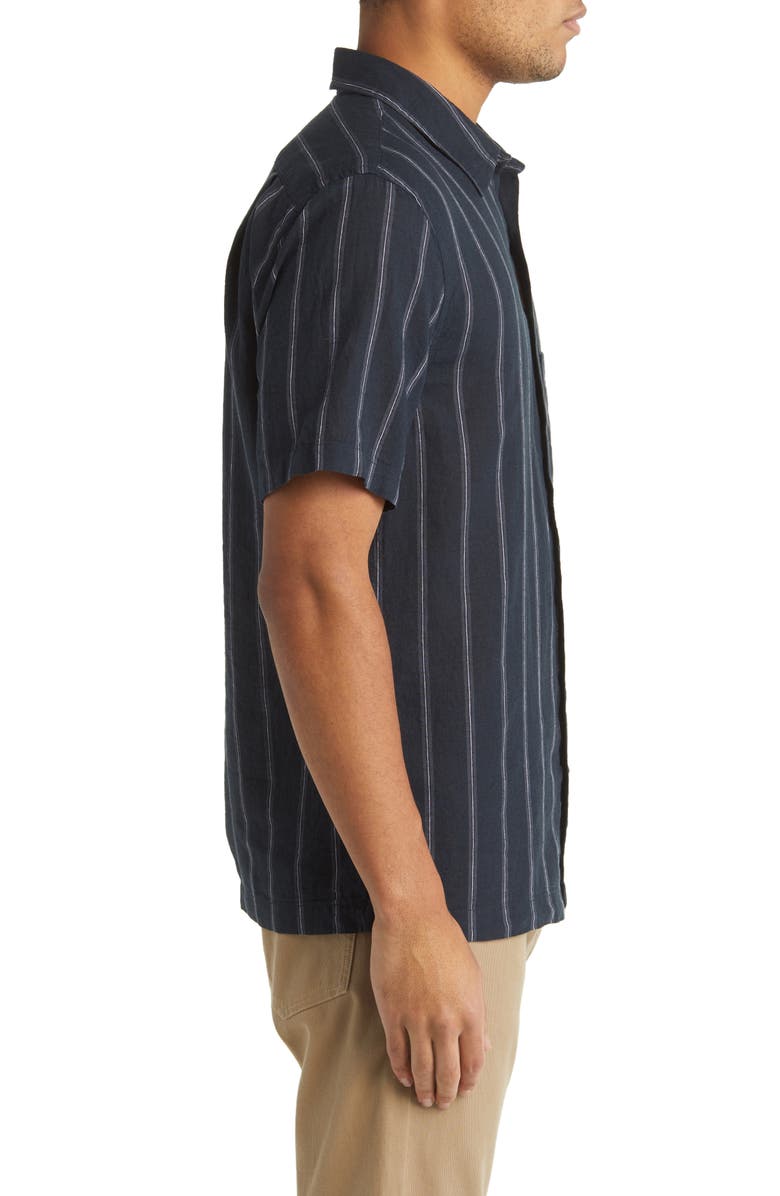 Vince Windsor Stripe Short Sleeve Linen Button-Up Shirt, Alternate, color,
