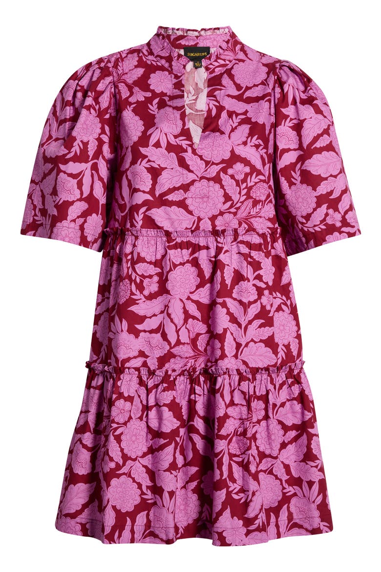 Dixie Floral Tiered Shift Dress, Alternate, color, BURGUNDY-PINK