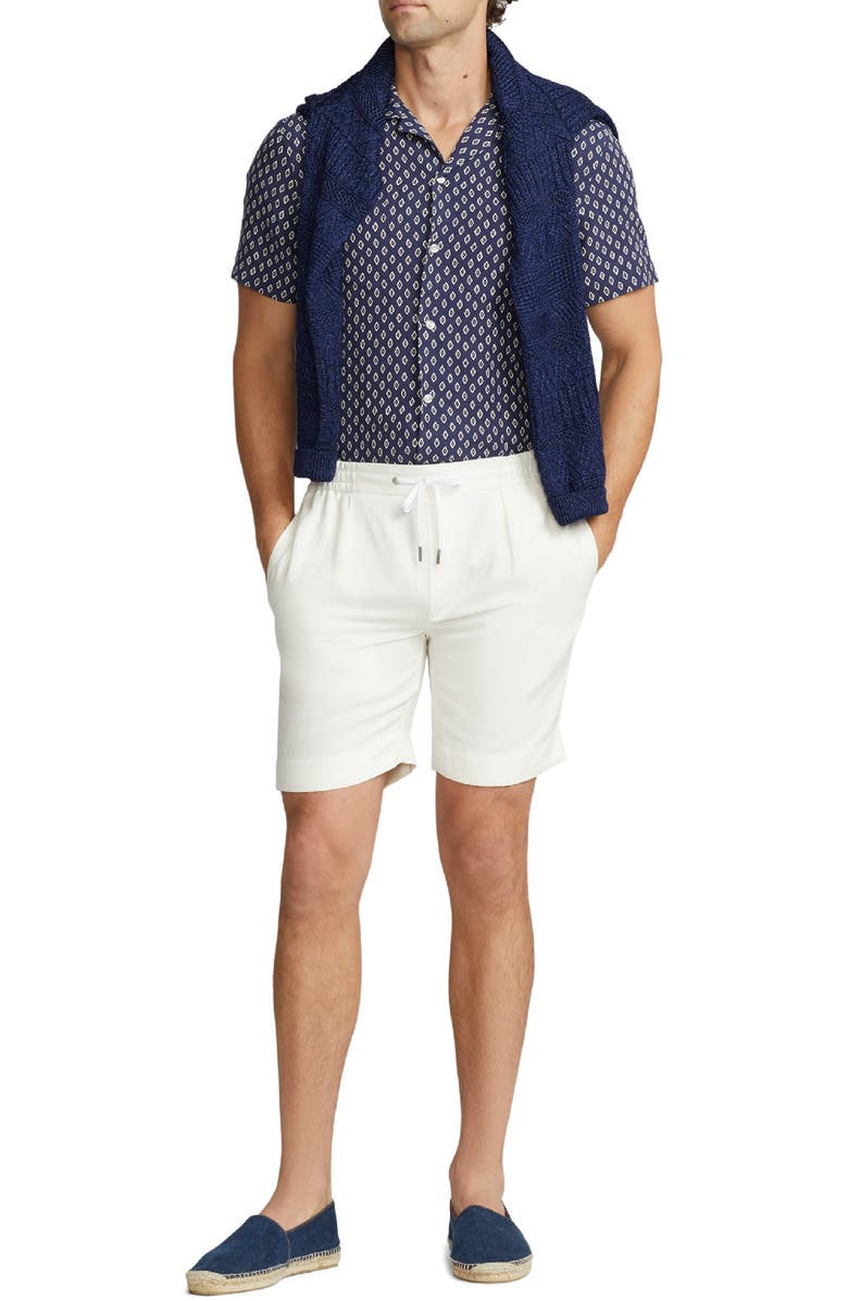 Ralph Lauren Purple Label Archer Diamond Print Linen & Silk Camp Shirt, Alternate, color,