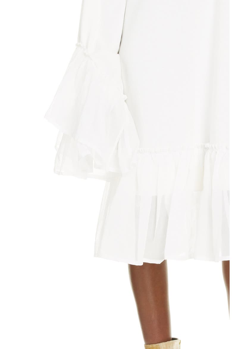 Asymmetrical Ruffle Long Sleeve Shift Dress, Alternate, color, WHITE