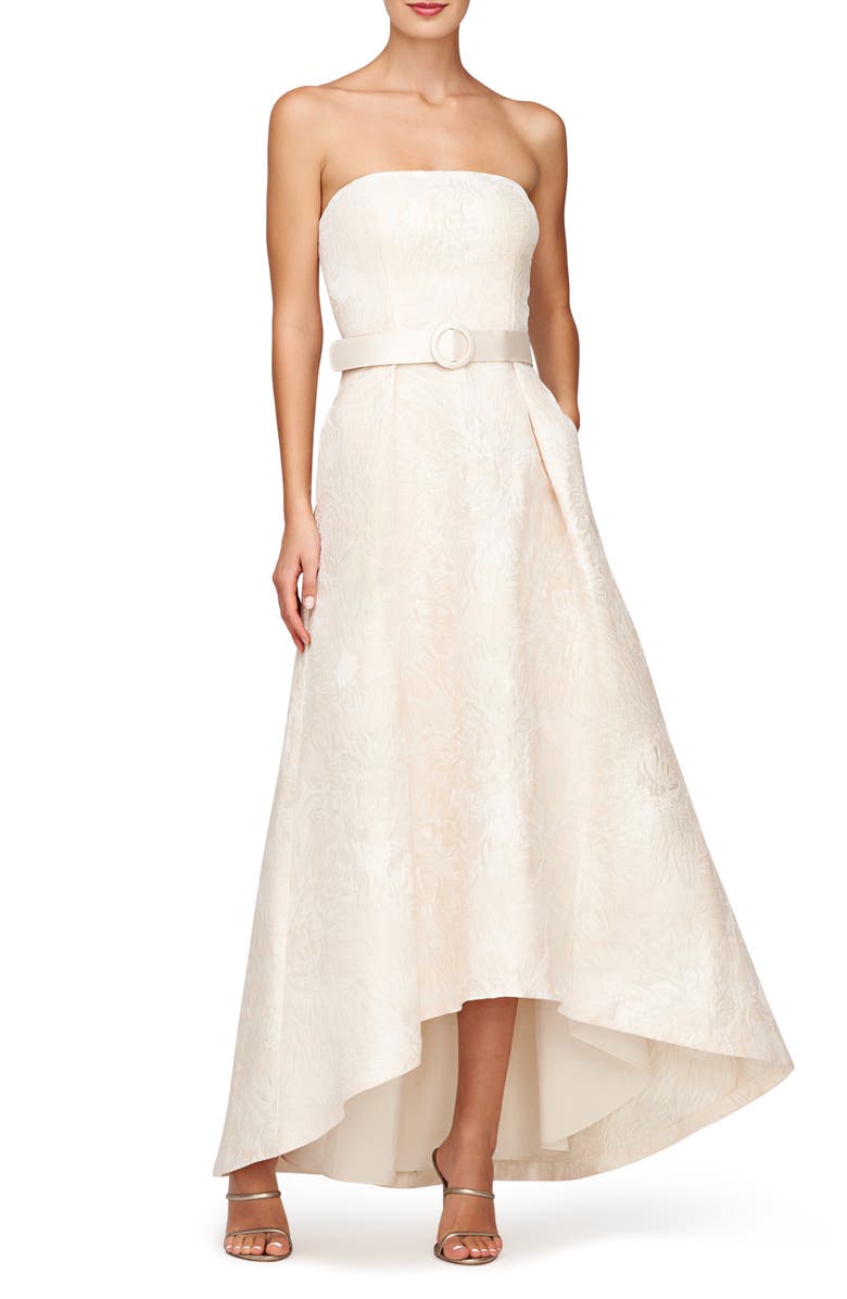 Kay Unger Bella Floral Jacquard Belted High-Low Gown, Main, color, 