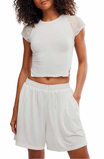 Free People Soft Side Crop Shirt & Pajama Shorts Set
