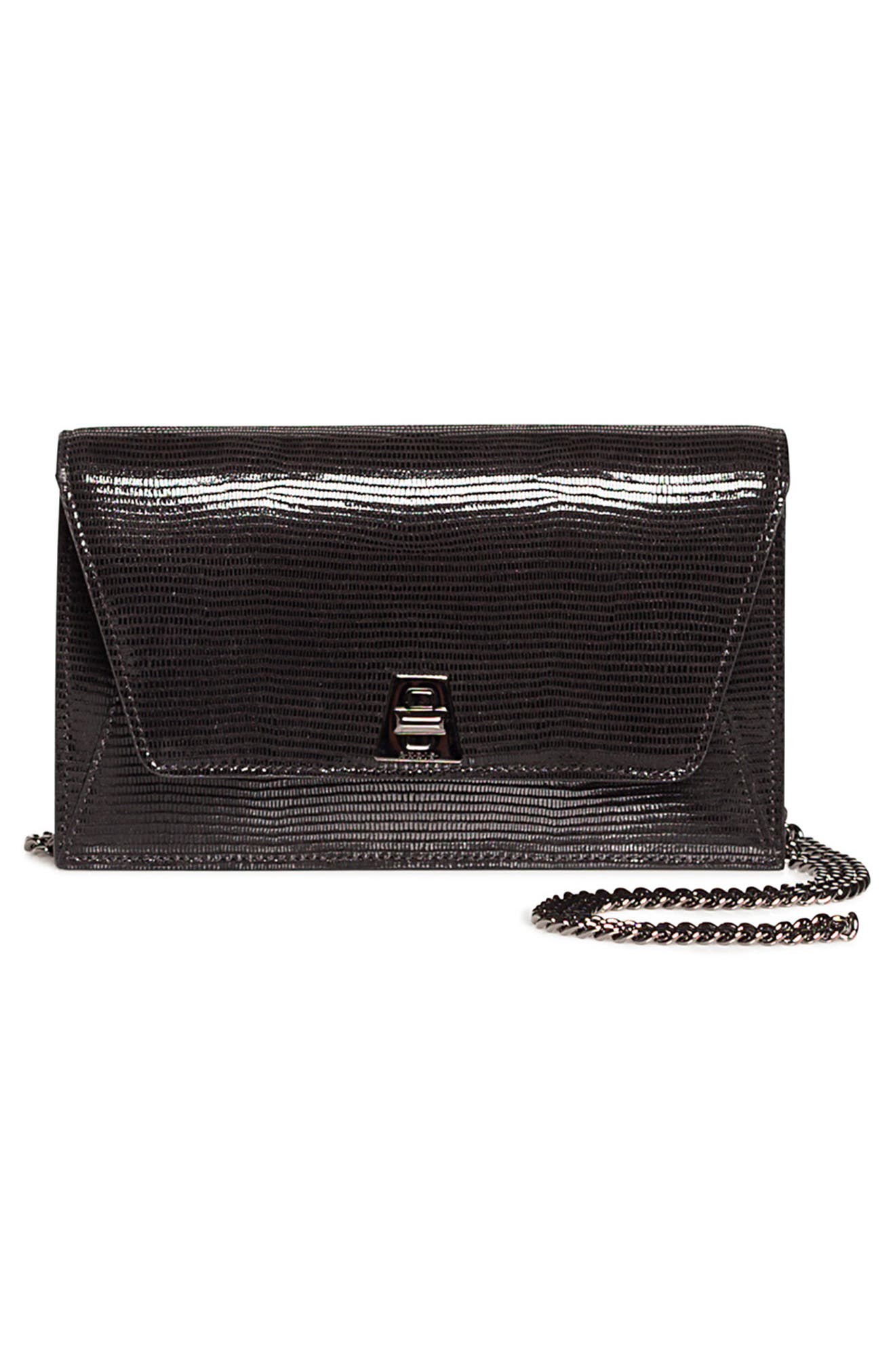 Anouk Lizard Embossed Wallet on a Chain, Alternate, color, BLACK