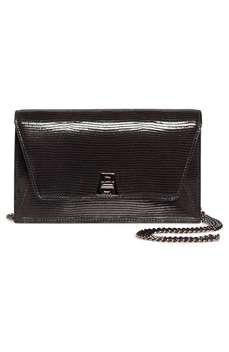 Akris Anouk Lizard Embossed Wallet on a Chain, Alternate, color, Black