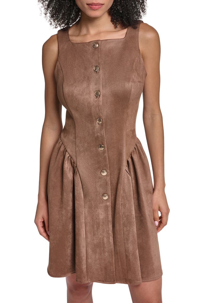 Faux Sude Fit & Flare Dress, Alternate, color, CAPPUCCINO