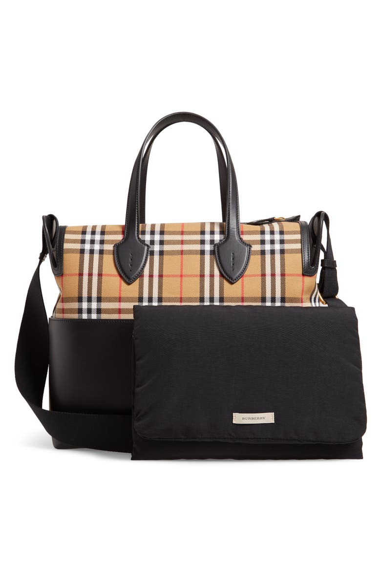 Kingswood Vintage Check & Leather Diaper Tote, Alternate, color, BLACK