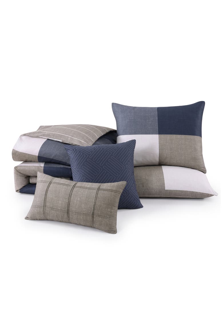 Checkered Reversible 5-Piece Comforter Set, Alternate, color, BLUE