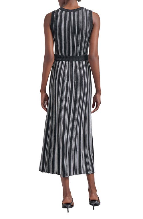 Misook Sleeveless Soft Ribbed Knit Belted Maxi Dress - Modern Fit In Black/white