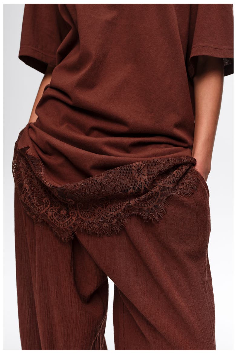 Short Lace T-Shirt Dress, Alternate, color, BROWN