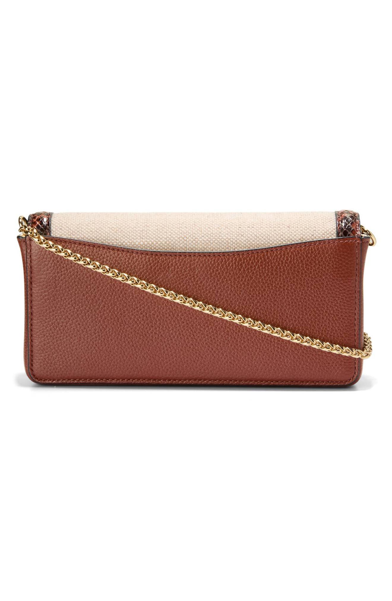 Cole Haan Daniella Canvas & Leather Wallet on a Chain, Alternate, color, Natural Canvas / Dark