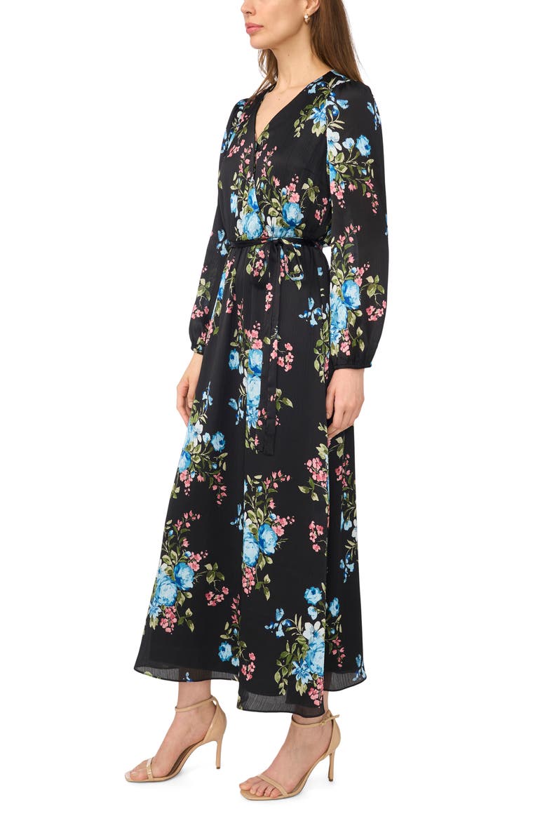 Floral Print Surplice Neck Maxi Dress, Alternate, color, BLACK MULTI