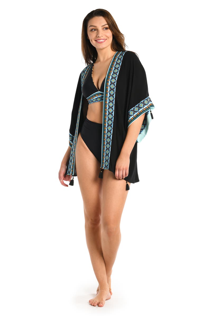 La Blanca Border Trim Cover-Up, Alternate, color, Black