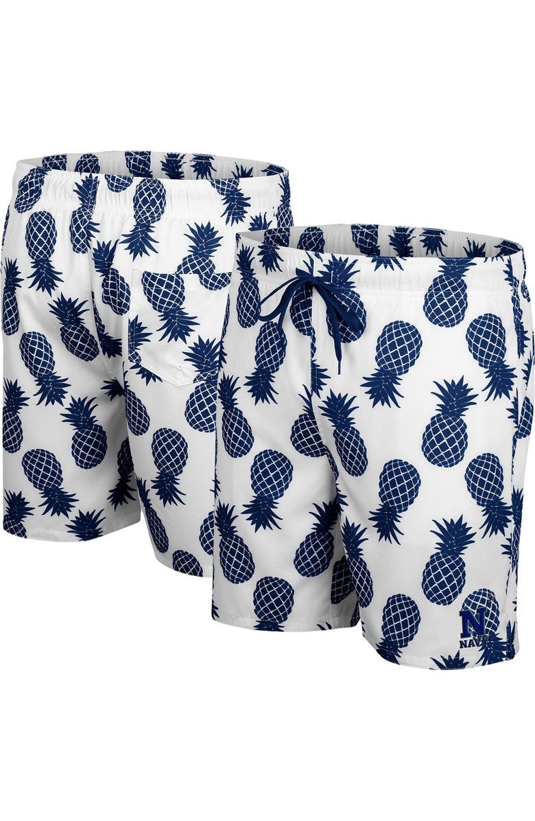 COLOSSEUM Men's Colosseum White Navy Midshipmen Pineapples Swim Shorts, Main, color, White