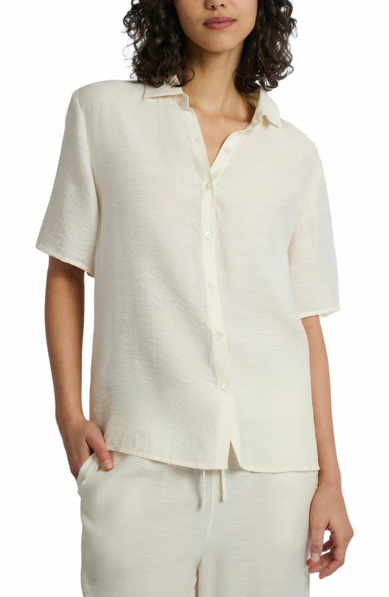 Onia Crinkle Oversized Short Sleeve Button Up Shirt, Alternate, color, Egret