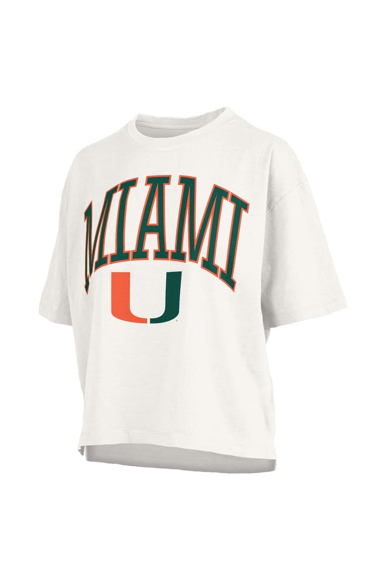 Women's Pressbox White Miami Hurricanes Nelson Arch Over Logo Waist Length Oversized Slub T-Shirt, Alternate, color, White