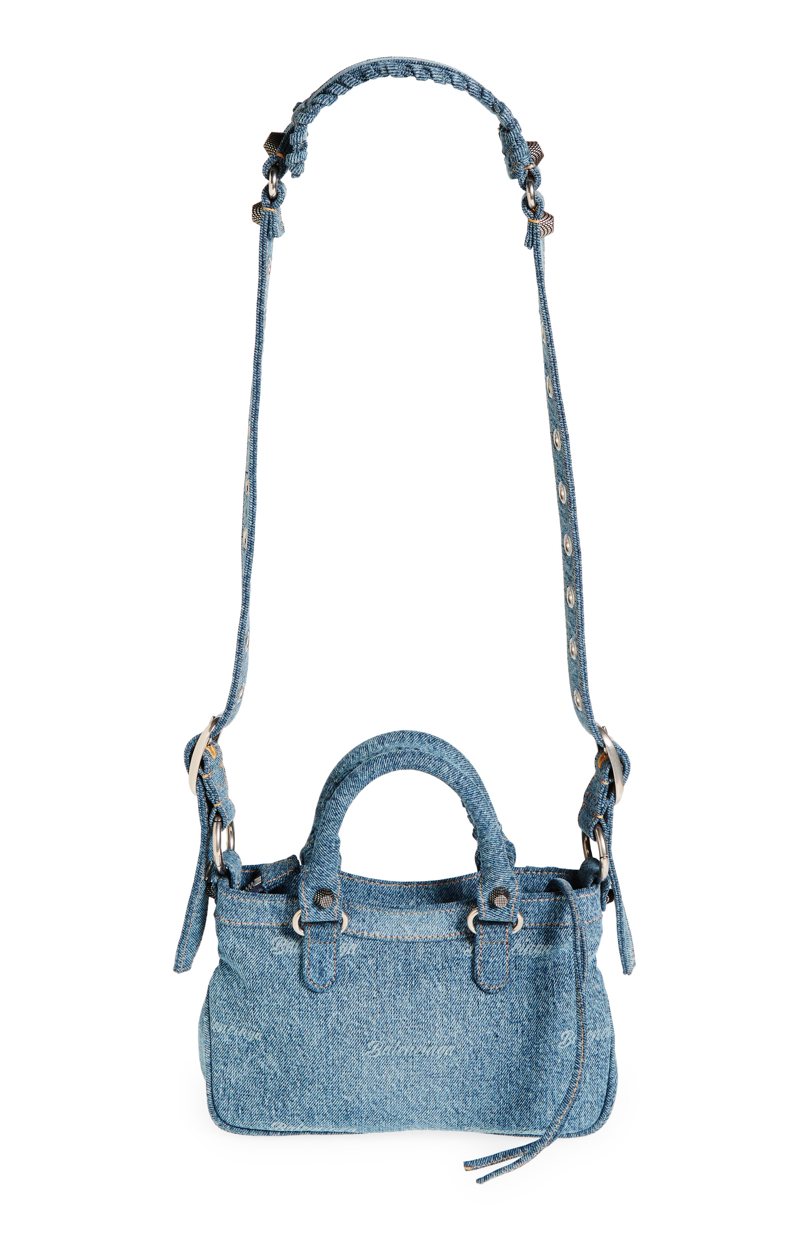 Balenciaga Small Neo Cagole Logo Denim Tote, Alternate, color, 4317 Pale Blue