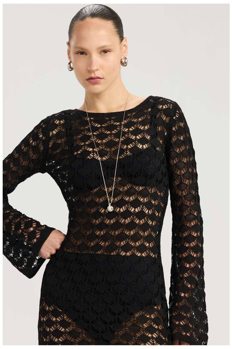 Rama Open Back Crochet Maxi Dress Cover-Up, Alternate, color, Black