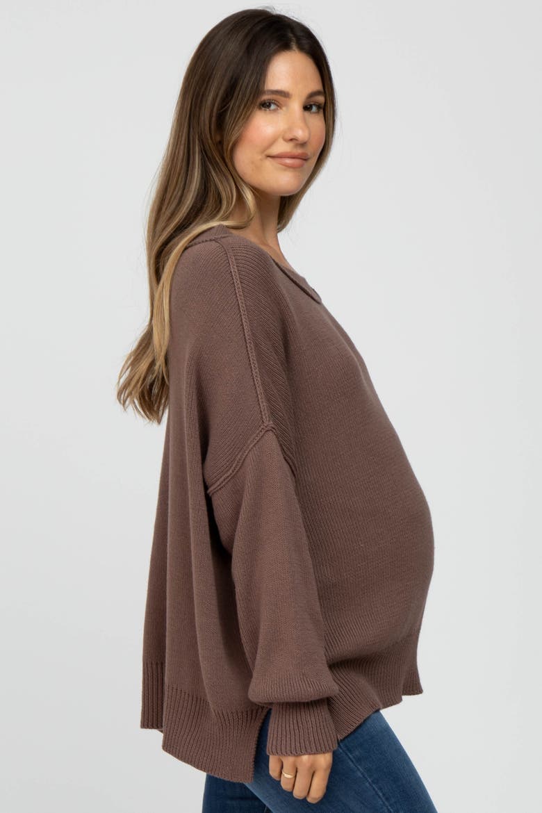 Exposed Seam Side Slit Sweater, Alternate, color, Brown