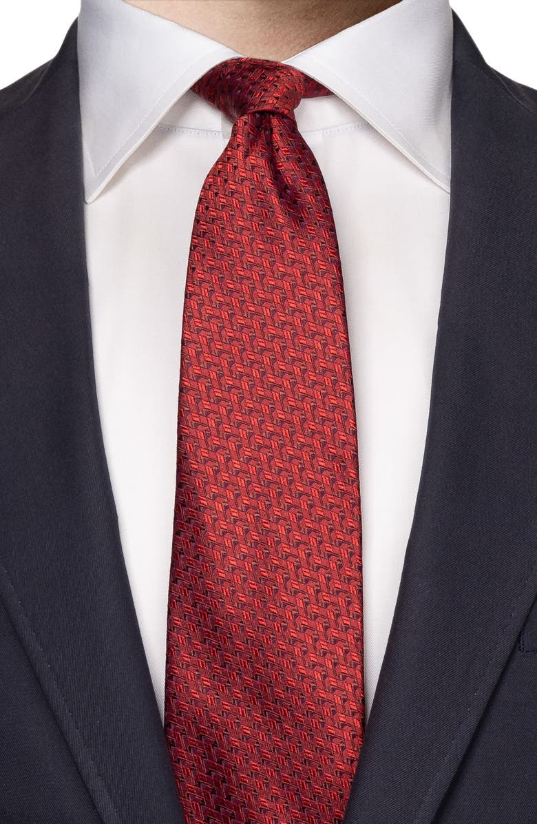Eton Geometric Pattern Silk Tie, Alternate, color, Medium Red