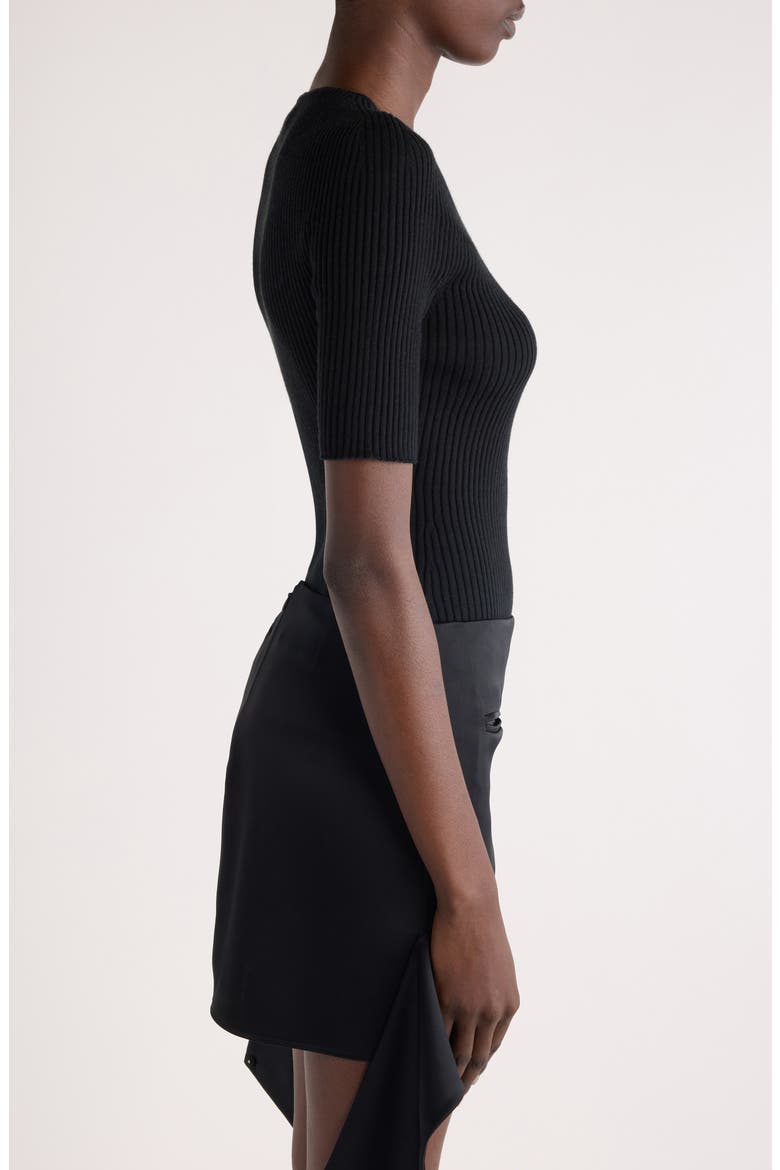 Solar Light Short Sleeve Cotton & Merino Wool Rib Sweater, Alternate, color, BLACK