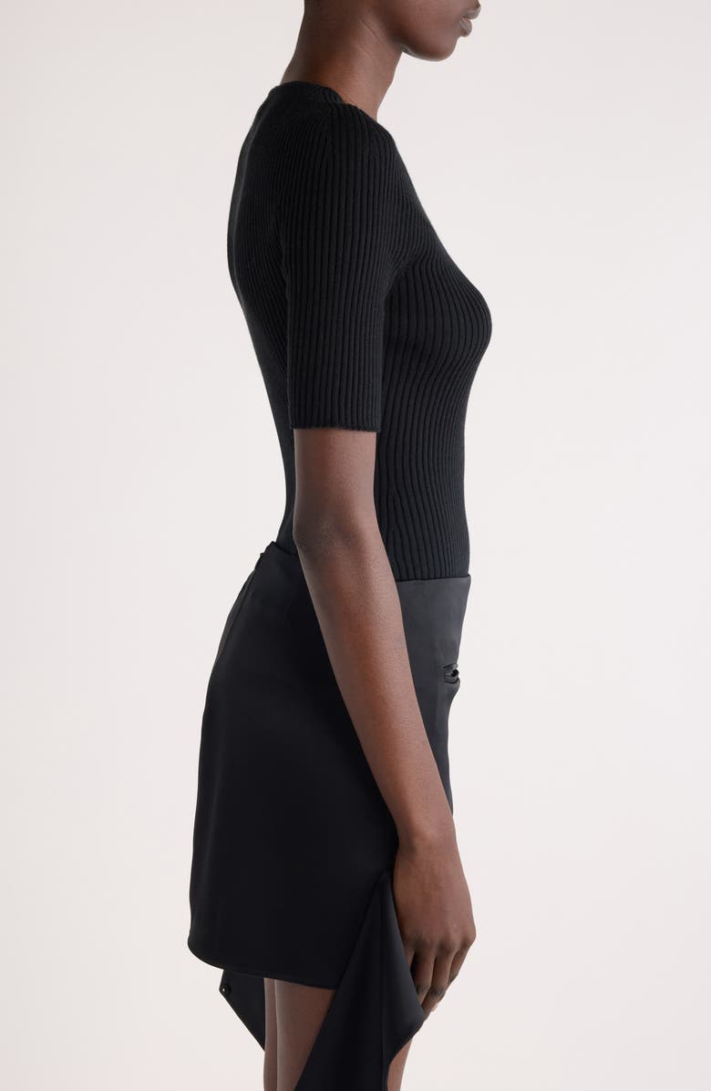 Courrèges Solar Light Short Sleeve Cotton & Merino Wool Rib Sweater, Alternate, color,