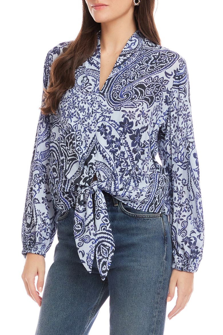 Scarlet Bandana Print Tie Front Top, Alternate, color, PAISLEY