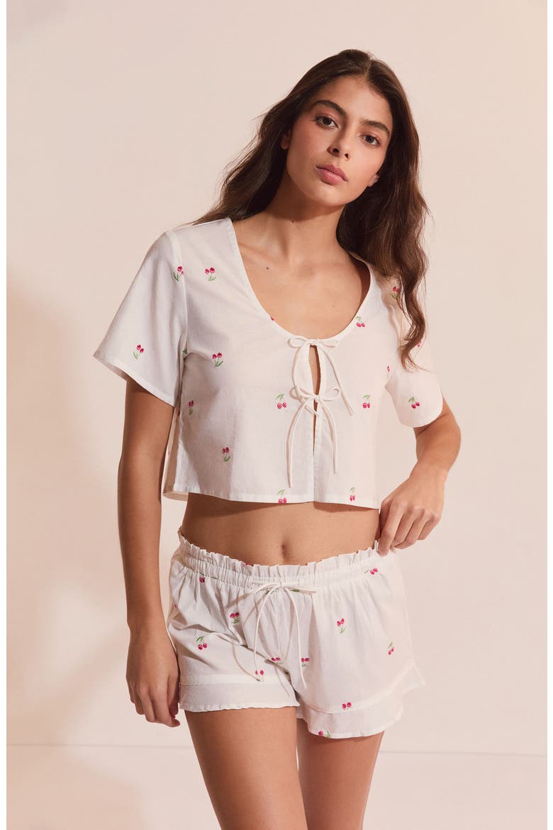 Riviere Cotton Crop Pajama Top, Alternate, color, ECRU