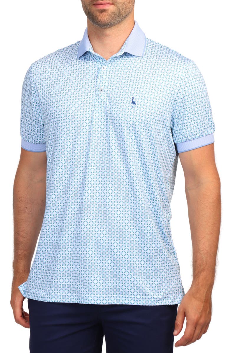TailorByrd Geo Floral Print Performance Polo, Main, color, Blue