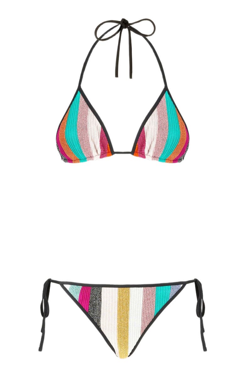 Missoni Triangle Bikini In Lamé Striped Ribbed Knit, Alternate, color,