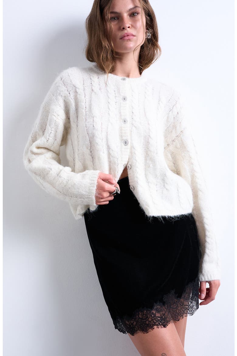 Velvet Lace Trim Miniskirt, Alternate, color, BLACK