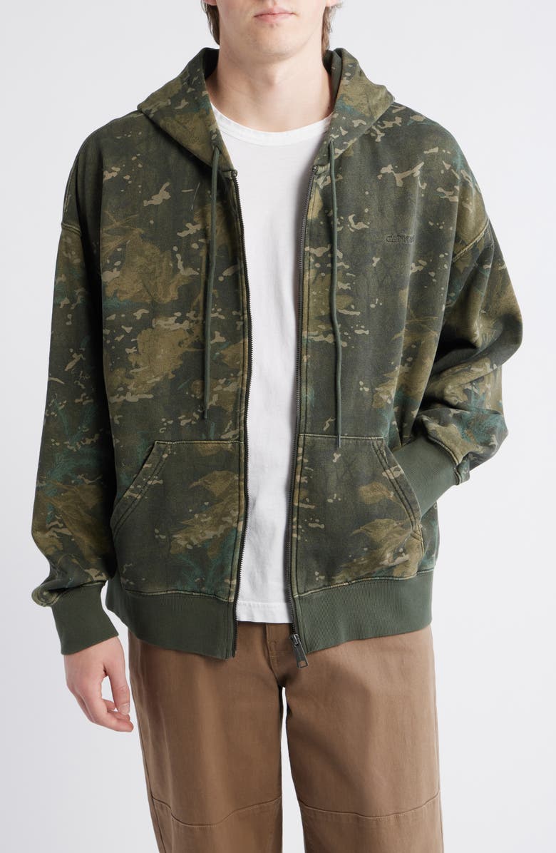 Carhartt Work In Progress Benton Camo Cotton French Terry Zip Hoodie, Main, color, Camo Combi Green Garment Dyed