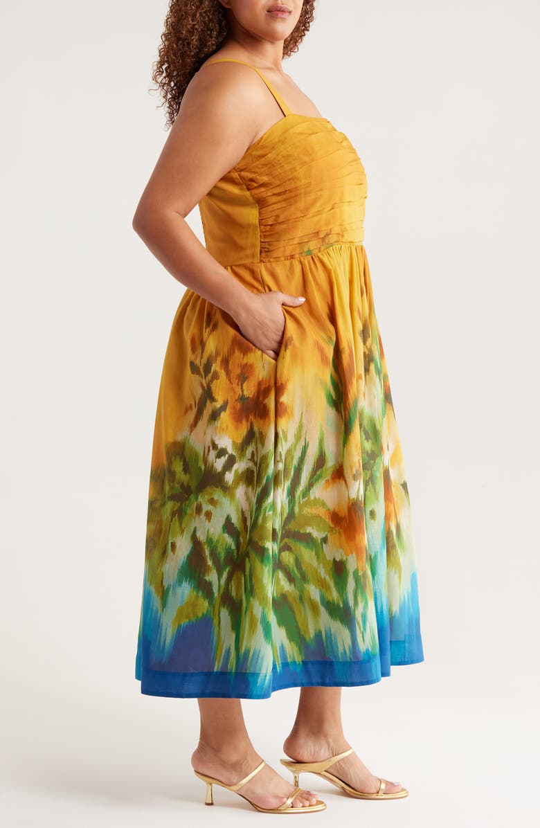 Tahari ASL Ruched Bodice Cotton Midi Sundress, Alternate, color, 