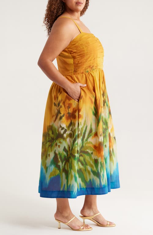 Tahari Asl Ruched Bodice Cotton Midi Sundress