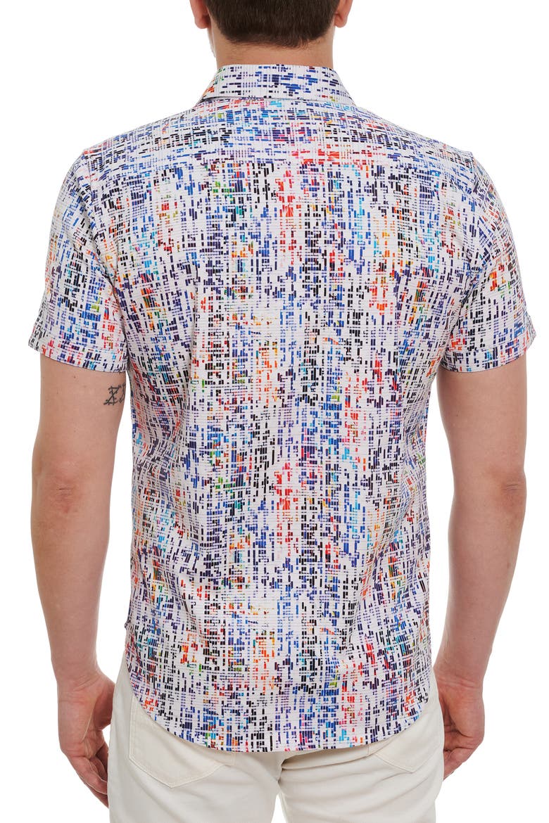 DNA Short Sleeve Stretch Cotton Button-Up Shirt, Alternate, color, BLUE MULTI