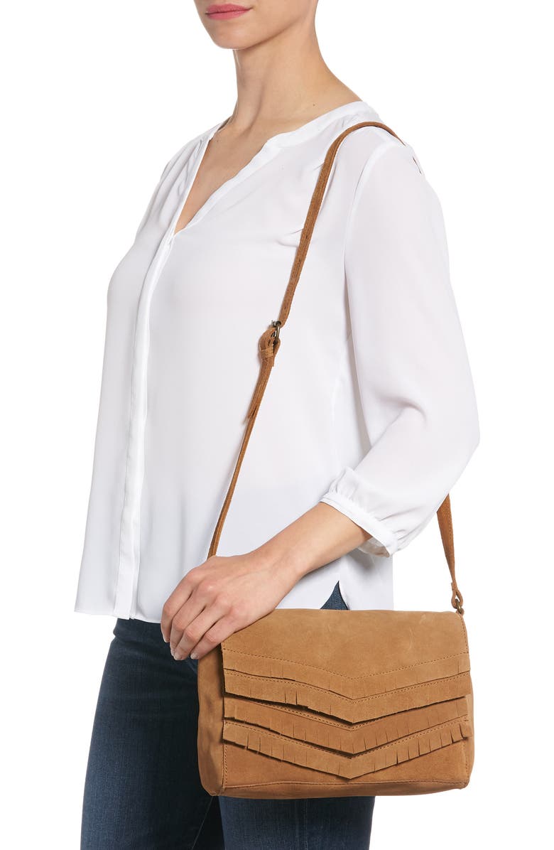 Ten79LA Chevron Fringe Suede Crossbody Bag, Alternate, color,
