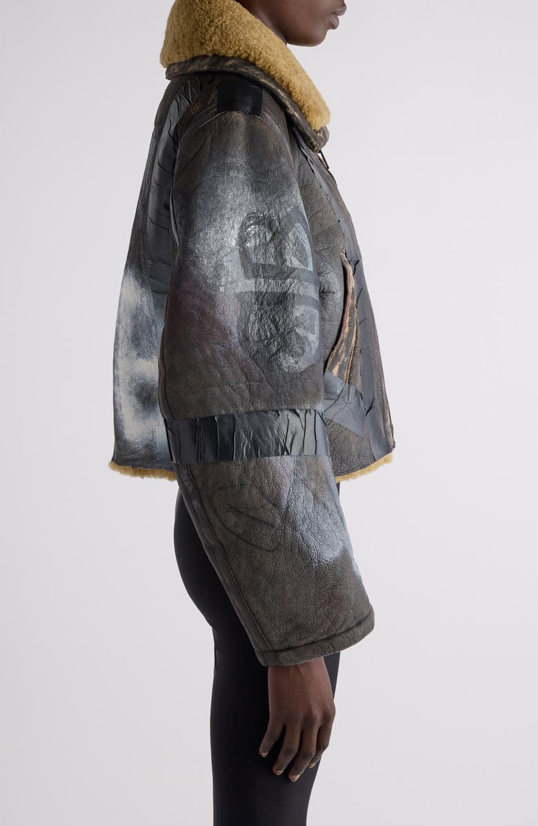 Balenciaga Paint Logo Taped Genuine Shearling Bomber Jacket, Alternate, color,